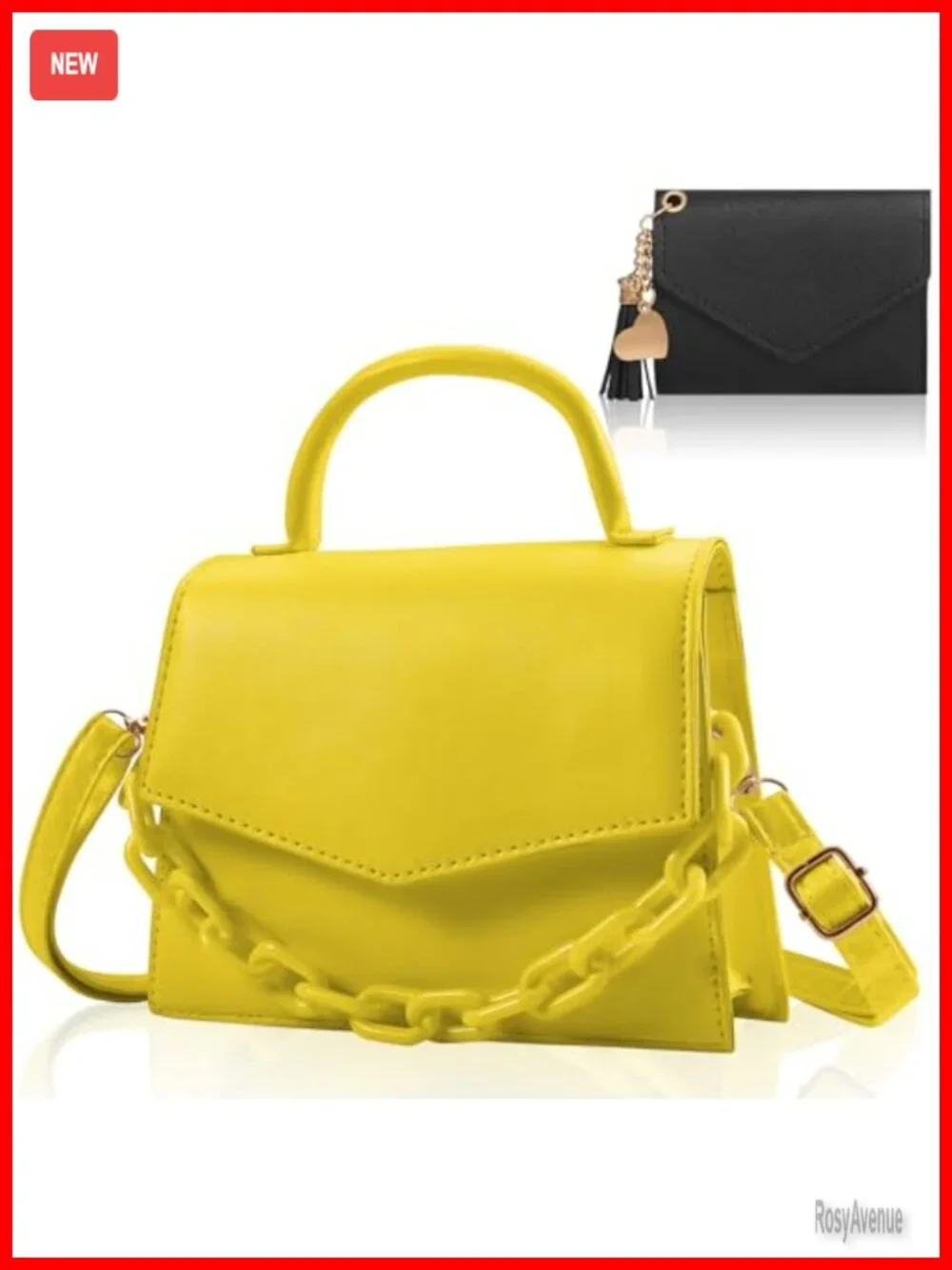 Top Handle Satchel Purse Set with Detachable Acrylic Chain Crossbody Bag